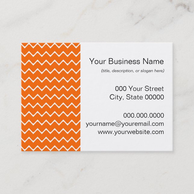 Orange and White Chevron Pattern Business Card (Front)