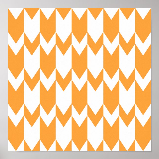Orange and White Chevron Pattern. Poster (Front)