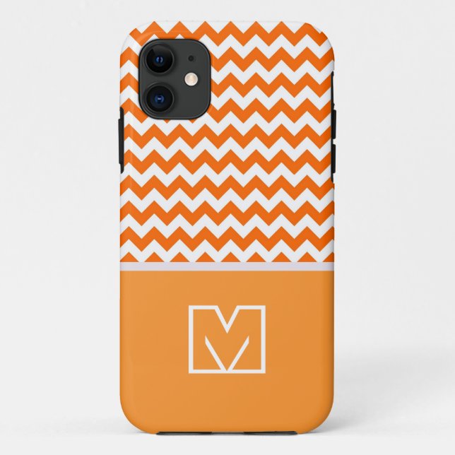 Orange and White Chevron Zigzag. Custom Monogram Case-Mate iPhone Case (Back)