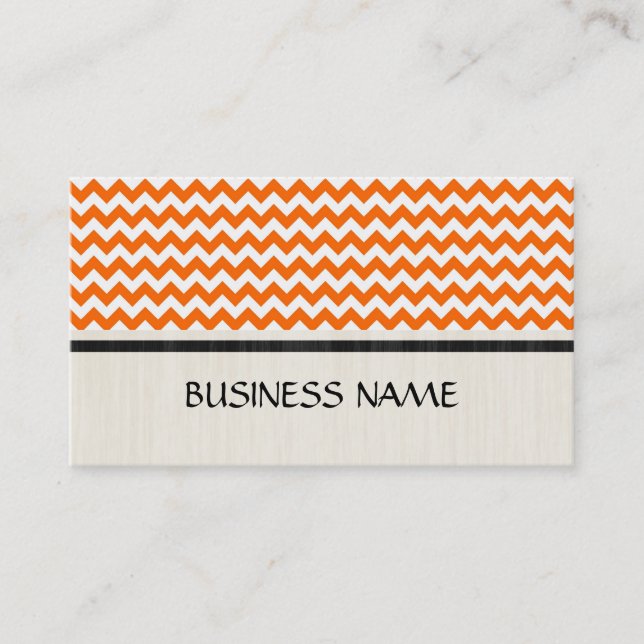 Orange and White Chevron Zigzag Pattern Business Card (Front)