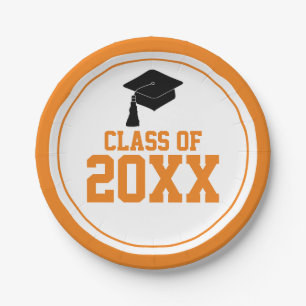 Orange and White Class Year Graduation Party Paper Plate