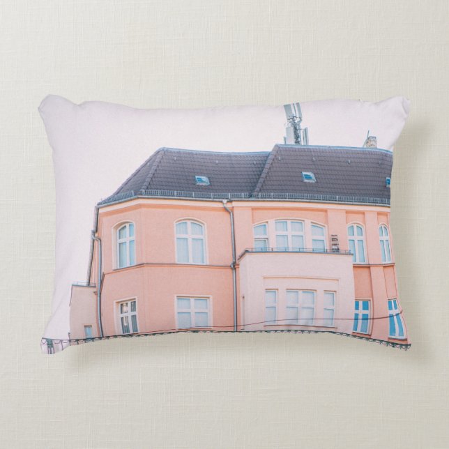 ORANGE AND WHITE CONCRETE BUILDING DECORATIVE CUSHION (Front)