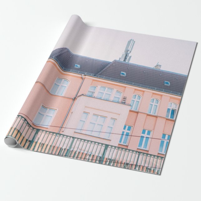 ORANGE AND WHITE CONCRETE BUILDING WRAPPING PAPER (Unrolled)