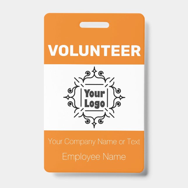 Orange and White Custom Logo Volunteer Worker ID Badge (Front)