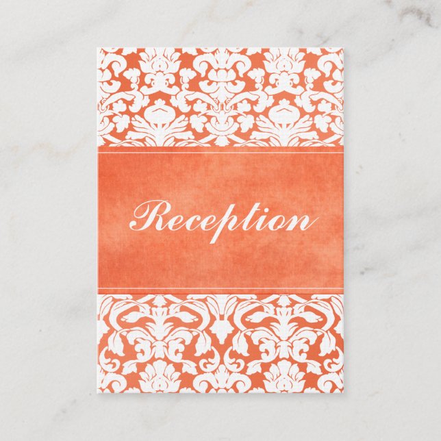 Orange and White Damask on Linen Enclosure Card (Front)