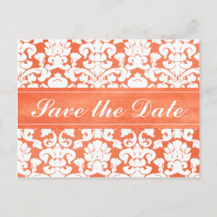 Orange and White Damask Save the Date Card