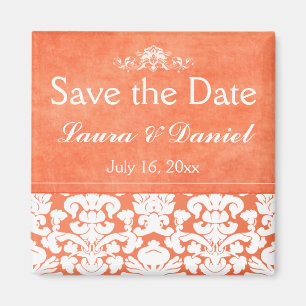 Orange and White Damask Save the Date Magnet