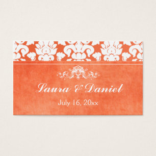 Orange and White Damask Wedding Favour Tag