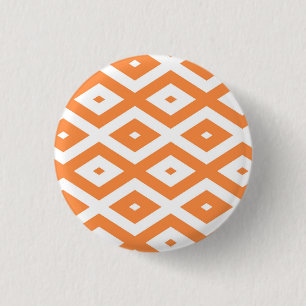 Orange and white diamond pattern 3 cm round badge