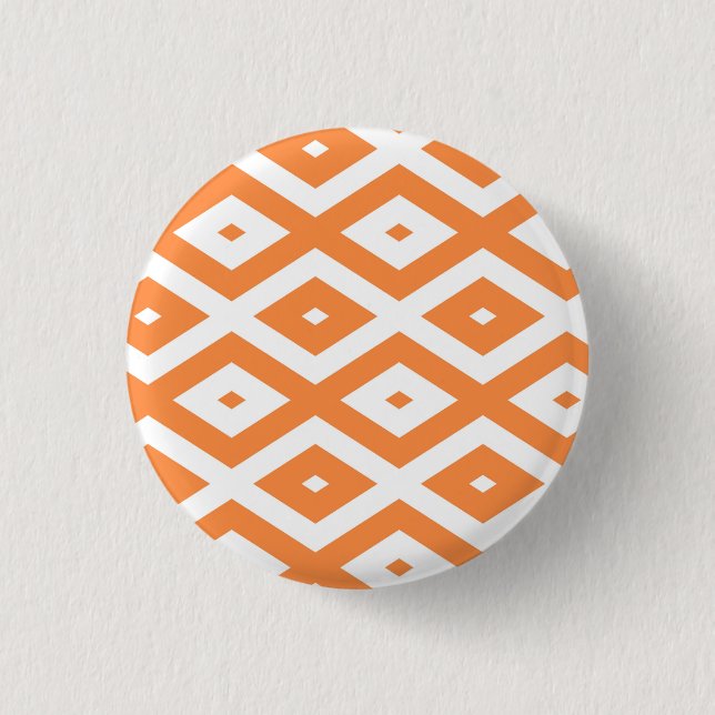 Orange and white diamond pattern 3 cm round badge (Front)