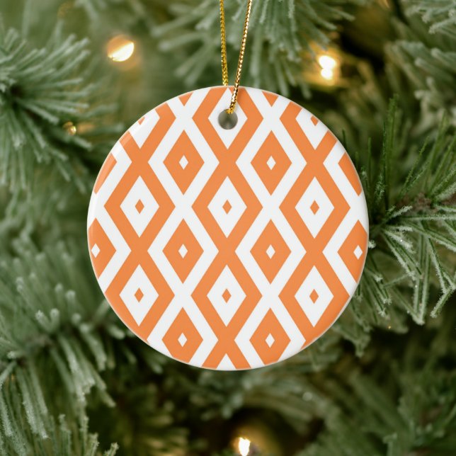 Orange and white diamond pattern ceramic ornament (Tree)
