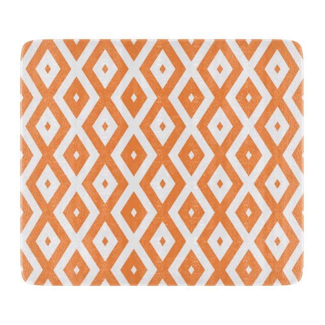 Orange and white diamond pattern cutting board (Front)