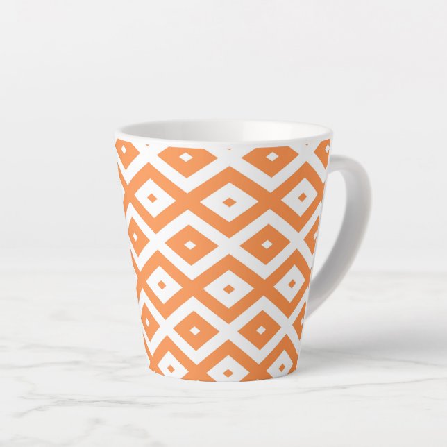 Orange and white diamond pattern latte mug (Right Angle)