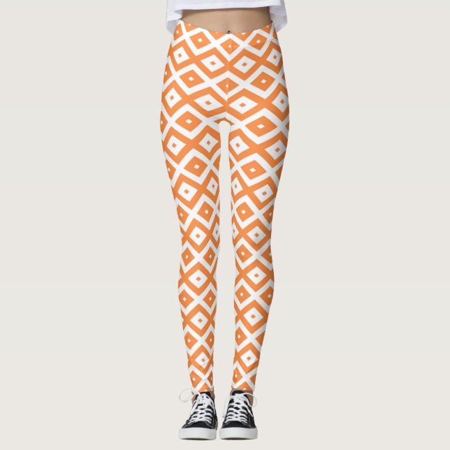 Orange and white diamond pattern leggings (Front)
