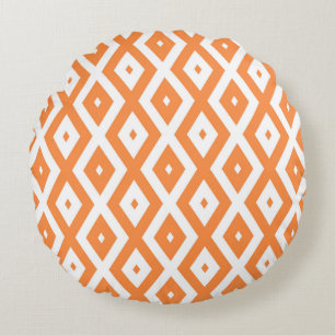 Orange and white diamond pattern round cushion