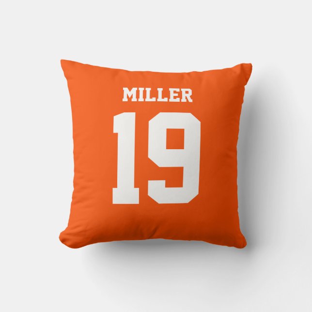 Orange and White Double-Sided Sports Jersey Cushion (Front)