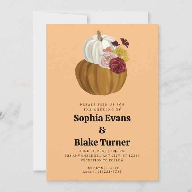 Orange and White Fall Pumpkin Orange Wedding Invitation (Front)