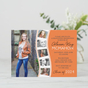 Orange and White Filmstrip 6 Photo Graduation Invitation
