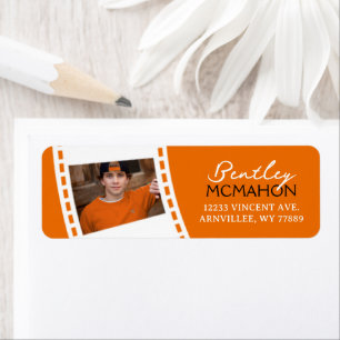 Orange and White Filmstrip Photo Return Address Label