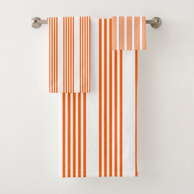 Orange and white five stripes pattern bath towel set (Insitu)