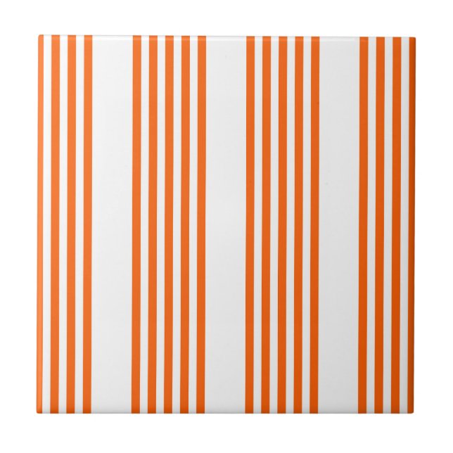 Orange and white five stripes pattern ceramic tile (Front)