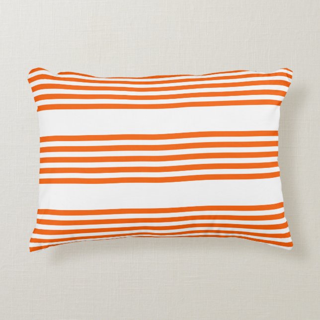 Orange and white five stripes pattern decorative cushion (Front)