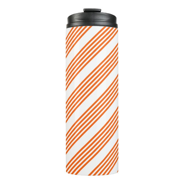 Orange and white five stripes pattern thermal tumbler (Front)
