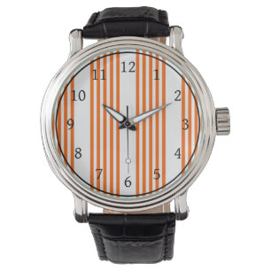Orange and white five stripes pattern watch