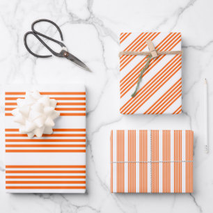 Orange and white five stripes pattern wrapping paper sheet