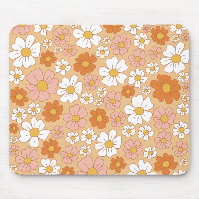Orange and White Floral Mouse Pad (Front)