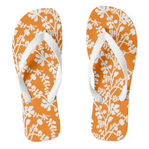 Orange And White Floral Repeating Pattern Thongs