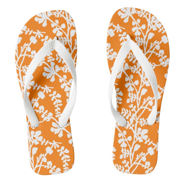 Orange And White Floral Repeating Pattern Thongs (Footbed)