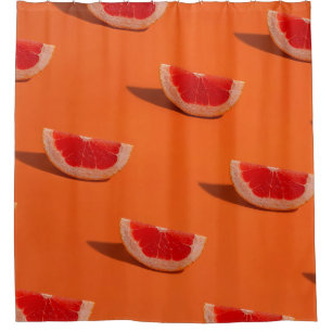 ORANGE AND WHITE FLORAL TEXTILE SHOWER CURTAIN