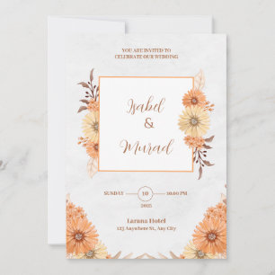 Orange and White Floral Wedding Invitation
