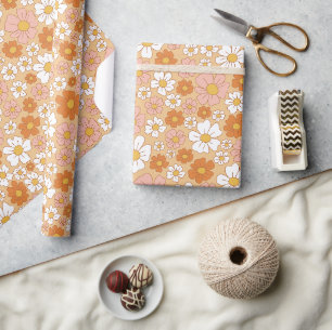 Orange and White Floral Wrapping Paper