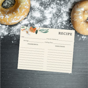 Orange and White Flowers Ivory Recipe Card