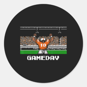 Orange And White Football Gameday 8 Bit Video Game Classic Round Sticker