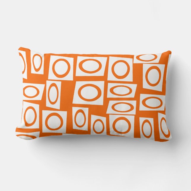 Orange and White Fun Circle Square Pattern Lumbar Cushion (Front)
