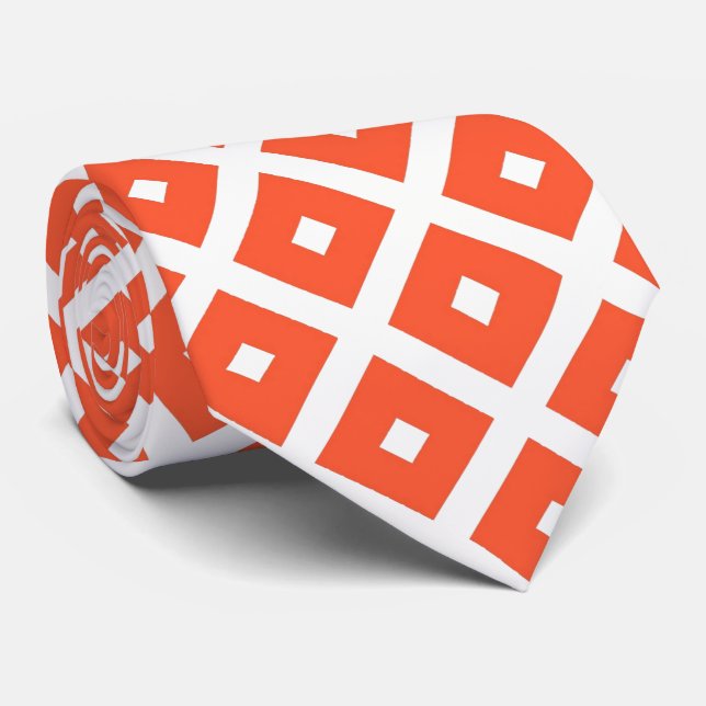 Orange And White Geometric Chequered Pattern Tie (Rolled)