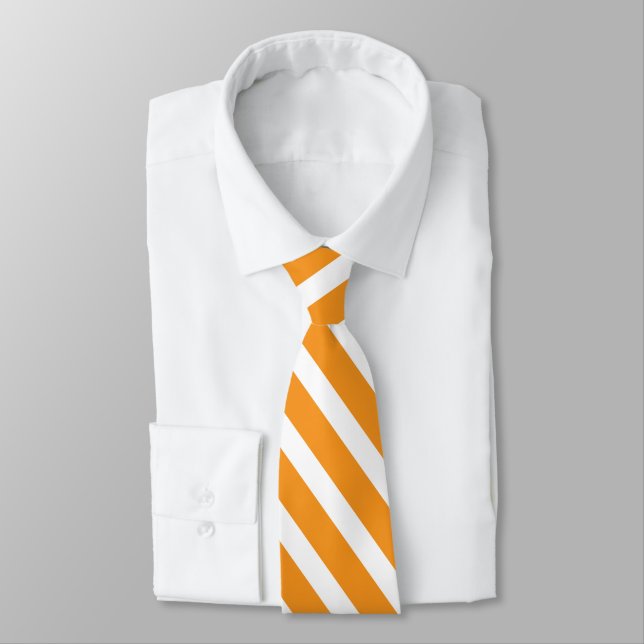Orange and White Geometric Diagonal Stripes Tie (Tied)