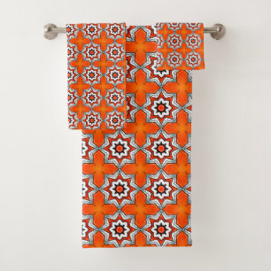Orange and white geometric mandala pattern Towel