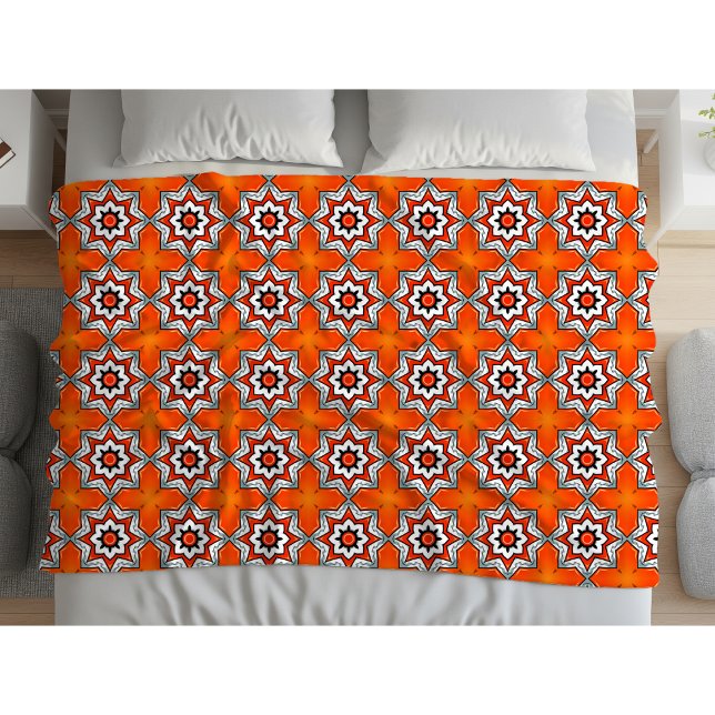 Orange and white geometric mandala pattern Towel Fleece Blanket (Creator Uploaded)