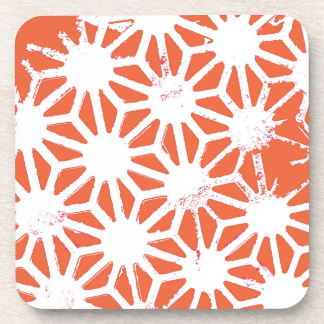 Orange and white geometric pattern coaster (Front)