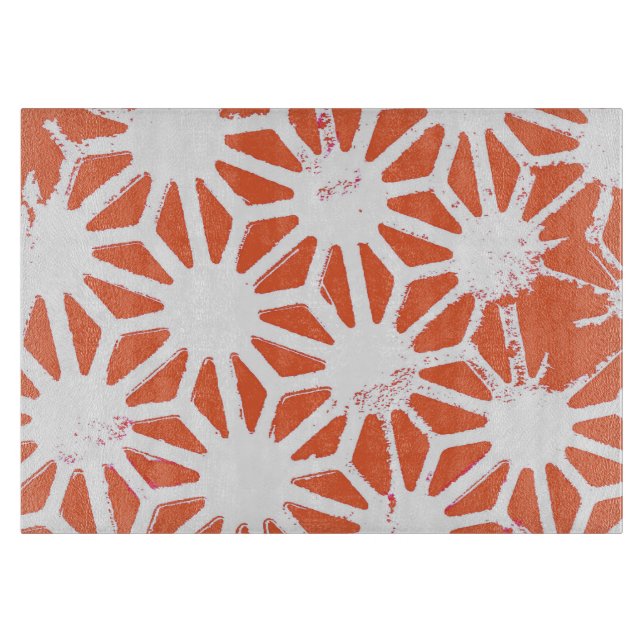 Orange and white geometric pattern cutting board (Front)