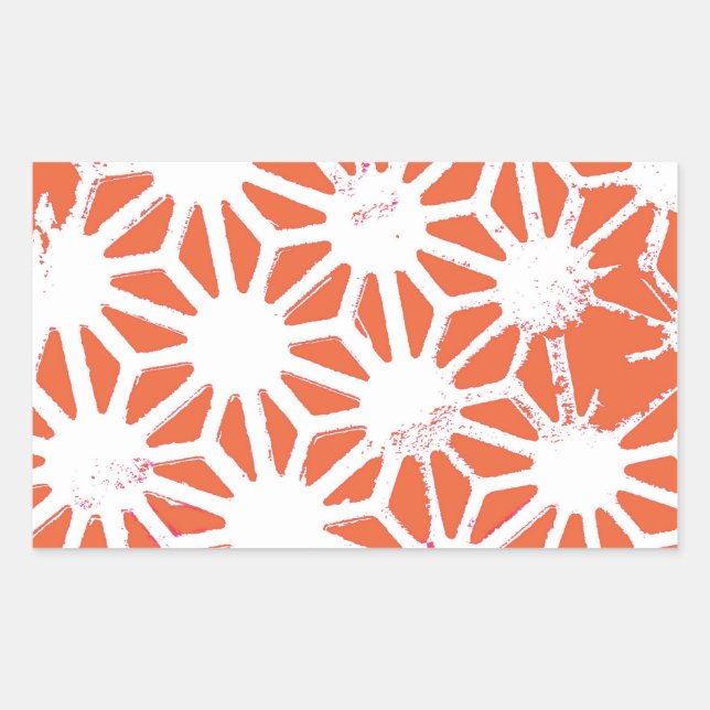 Orange and white geometric pattern rectangular sticker (Front)