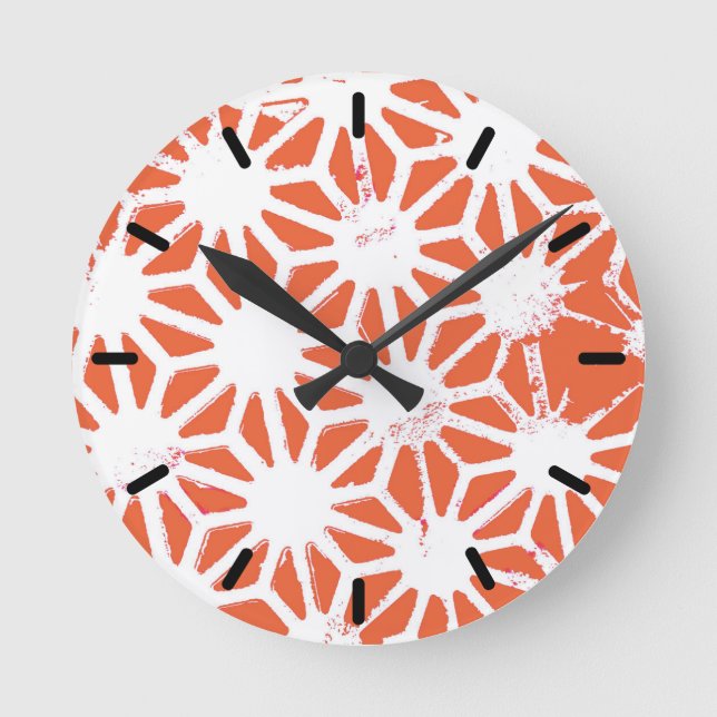 Orange and white geometric pattern round clock (Front)