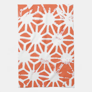 Orange and white geometric pattern tea towel