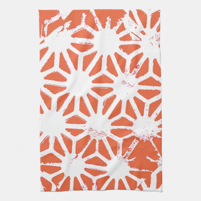 Orange and white geometric pattern tea towel (Vertical)