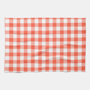 Orange And White Gingham Check Pattern Tea Towel