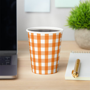 Orange and White Gingham Checkered Halloween  Paper Cups